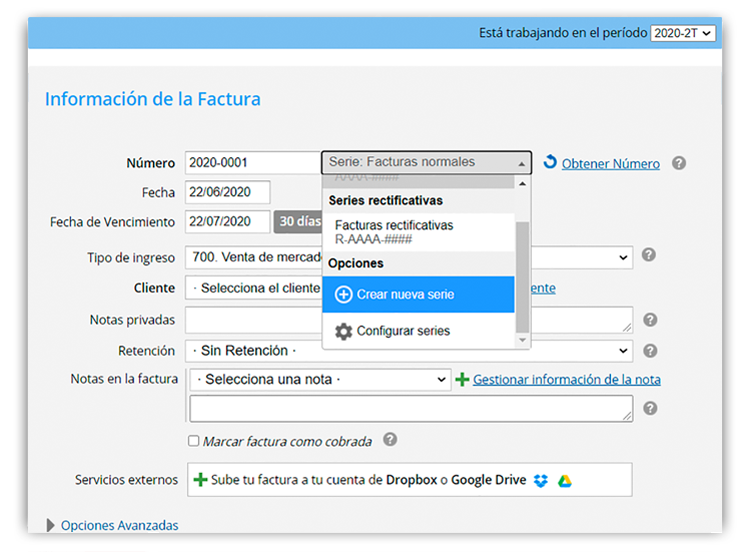 Crear nueva serie de numeración